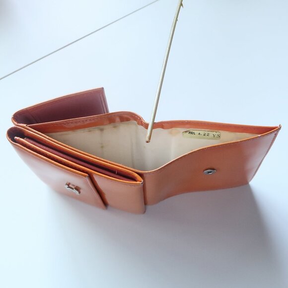 Chanel Orange Patent Leather Wallet Card Holder Silver CC Logo Luxury Designer - Picture 14 of 16